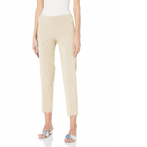 SLIM-SATION Women's Pants Beige Size 4 Flat Front Cropped Stretch - Picture 1 of 3